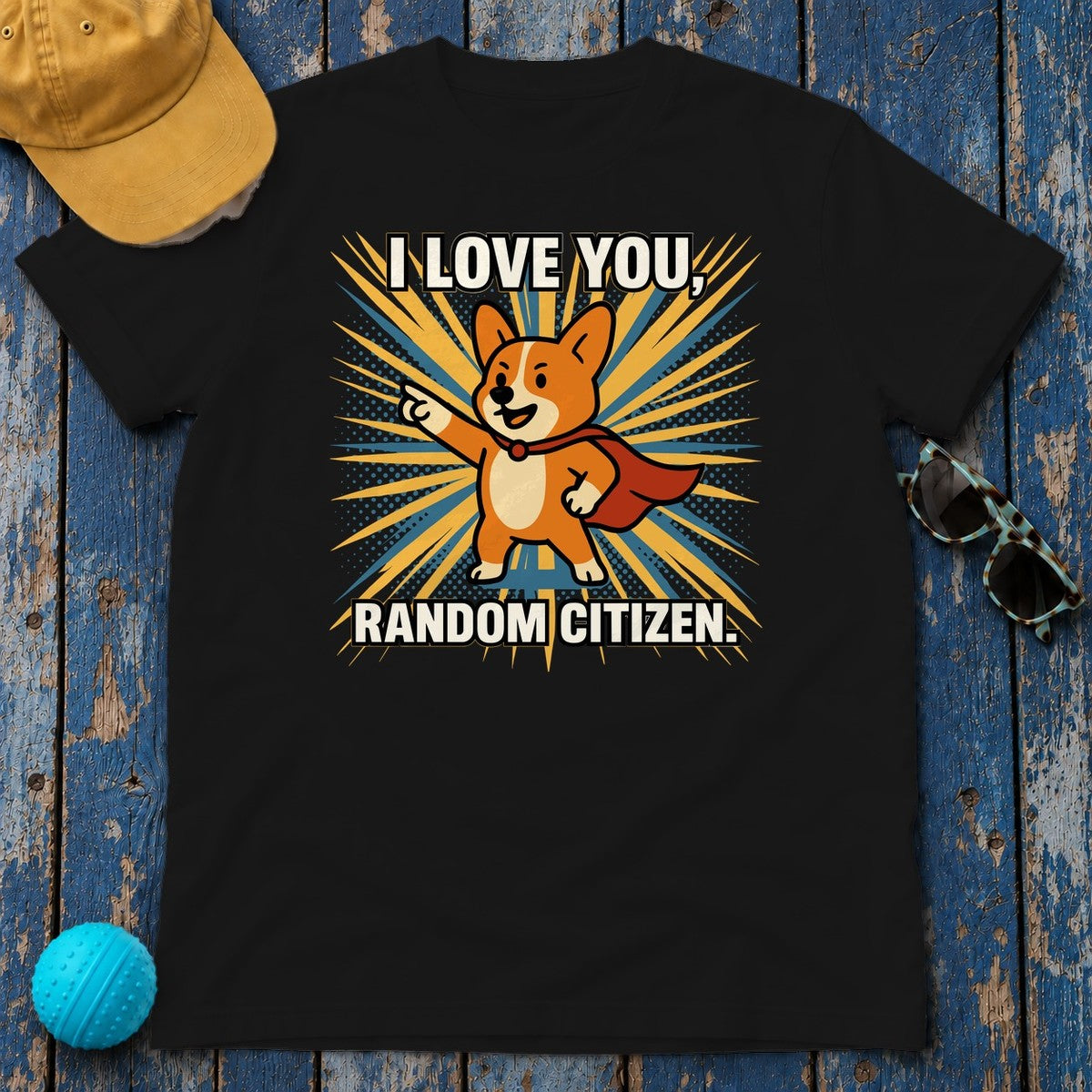 I Love You Random Citizen Corgi Hero T-Shirt in Black