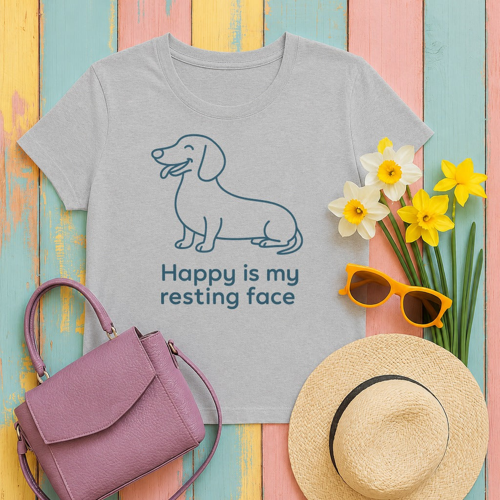 Happy Is My Resting Face - Funny Dachshund T-shirt in Sport Grey