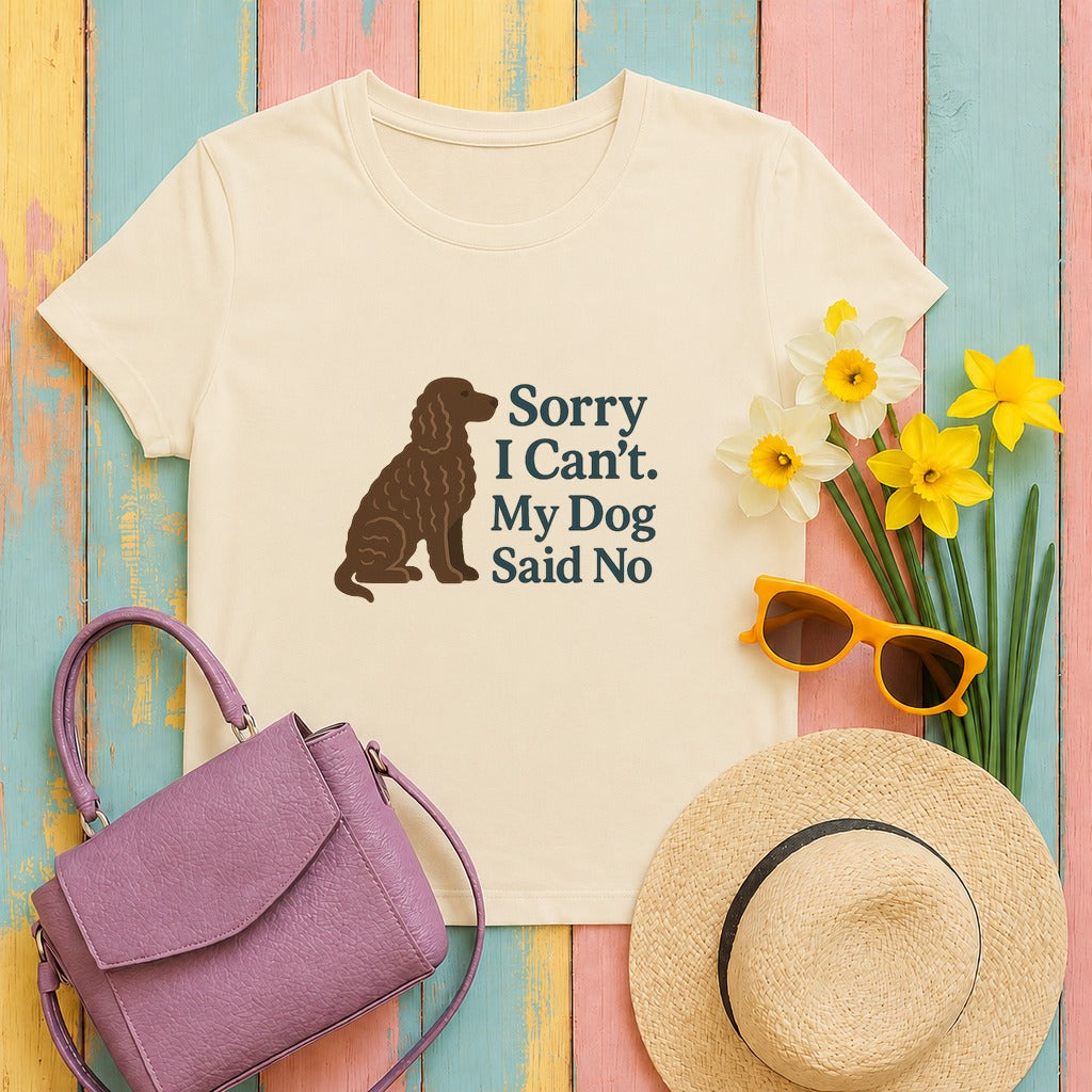 American Water Spaniel dog said no tee flat lay