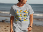 T-shirt with cartoon corgi playing pickleball in multiple action poses.