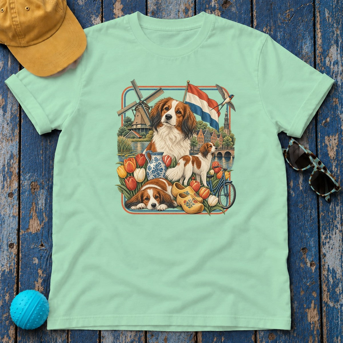 Kooikerhondje Netherlands Heritage T-Shirt in Mint
