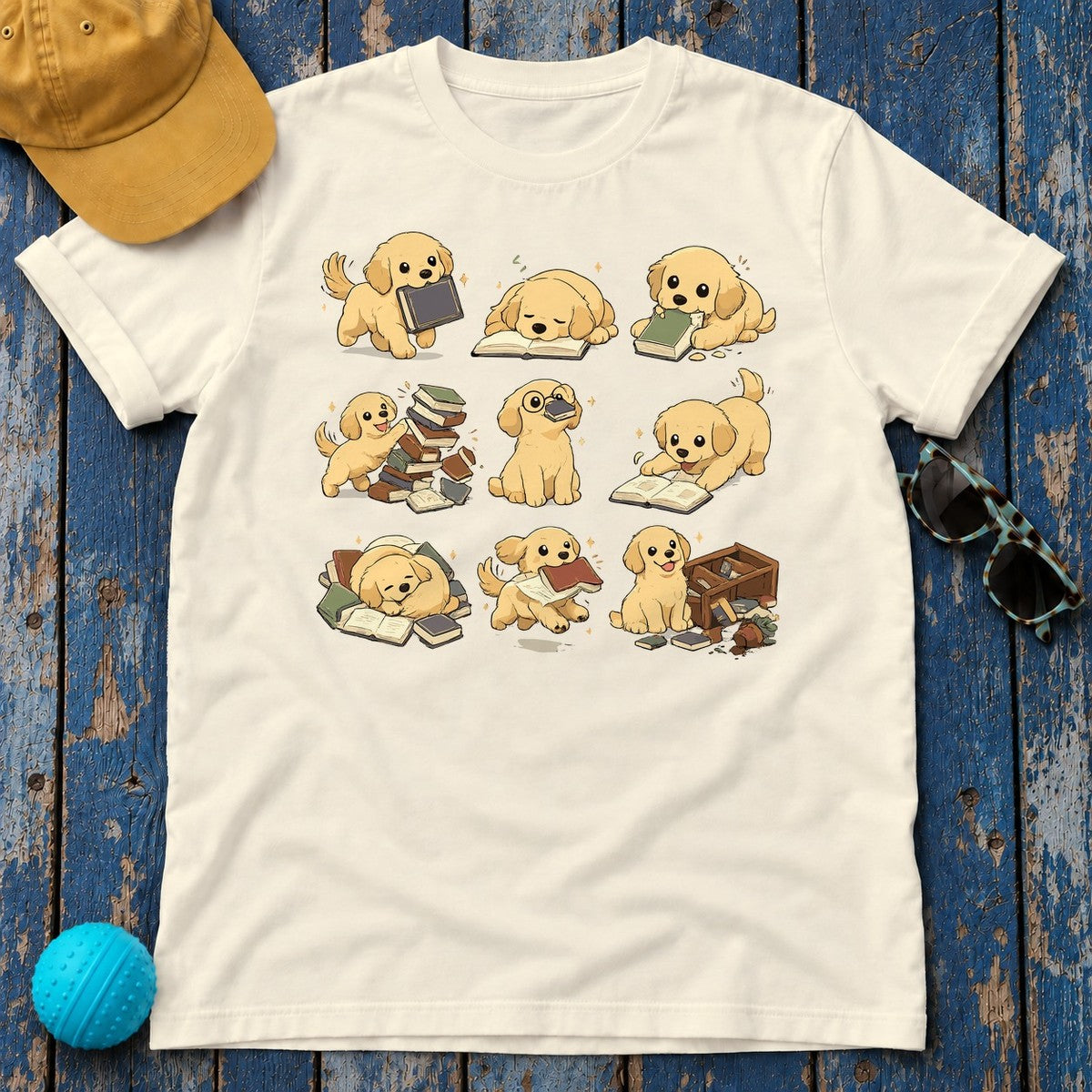 Paws & Pages Golden Retriever T-Shirt in Natural