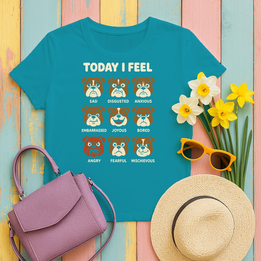 Today I Feel Bulldog Expression T-Shirt in Tropical Blue