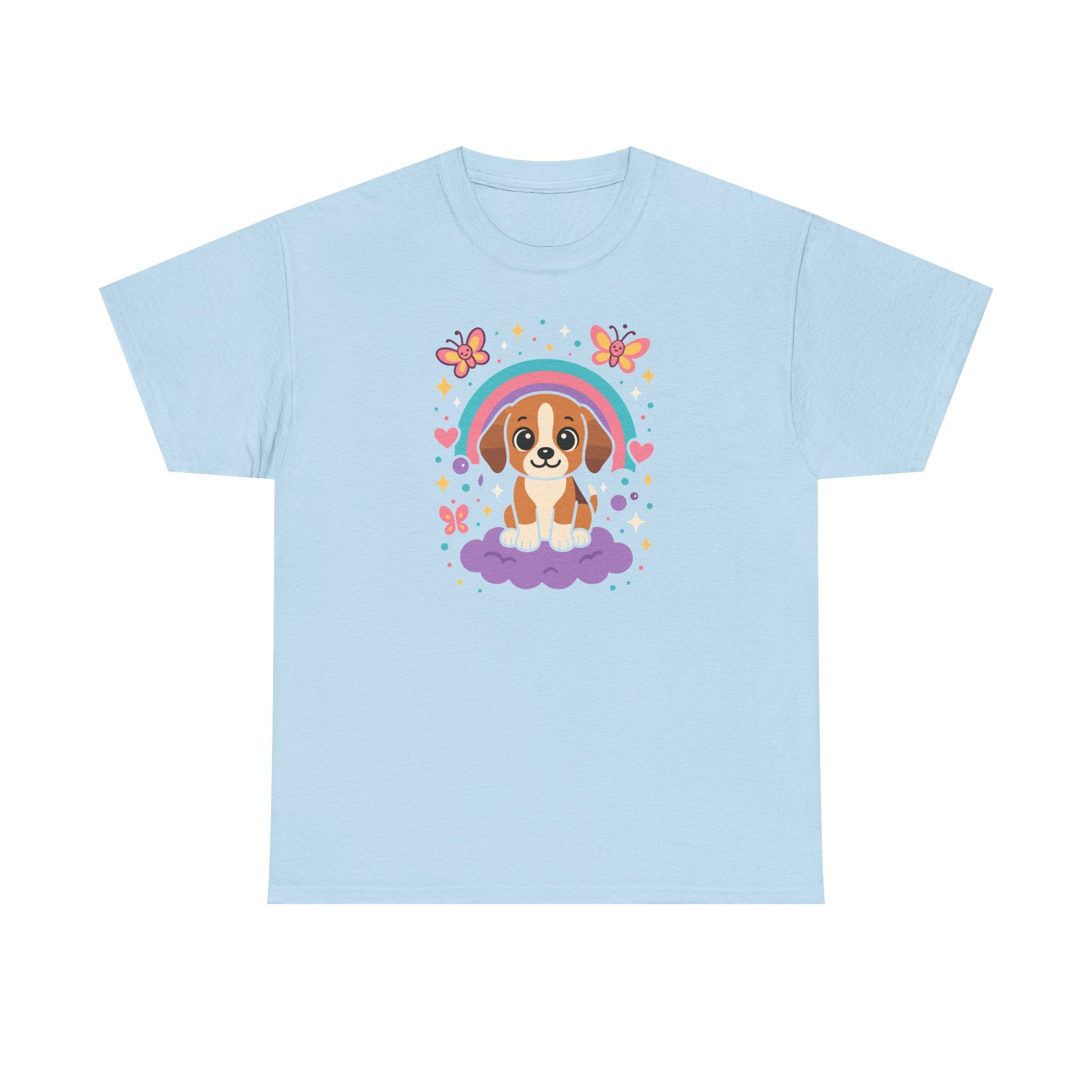 Cute Puppy Beagle Above Rainbow Cloud Design Graphic T-Shirt