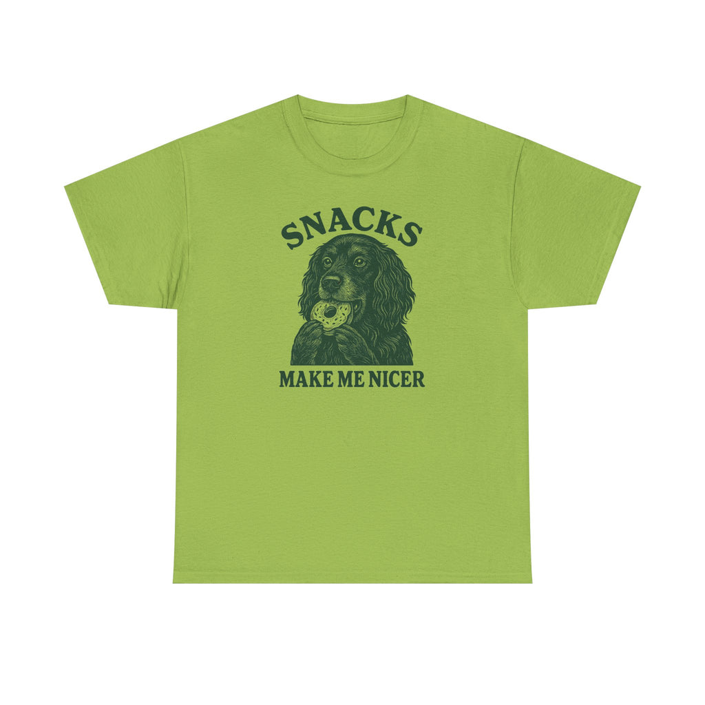 Snacks Make Me Nicer Gordon Setter with Donut Funny Foodie T-Shirt