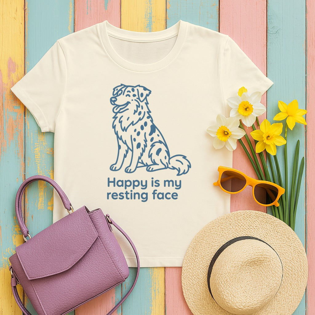 Happy Is My Resting Face - Funny Australian Shepherd T-shirt in Natural