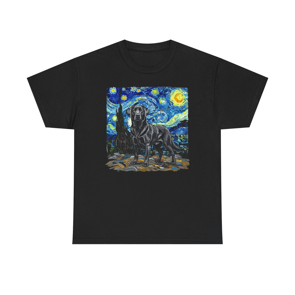 Black Labrador Dog in Starry Night Landscape T-Shirt