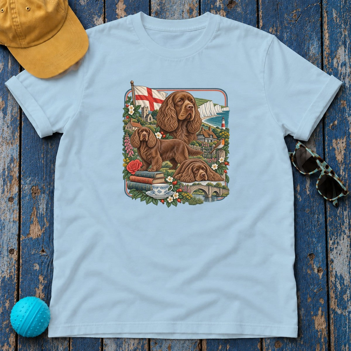 Sussex Spaniel England Heritage T-Shirt in Light Blue
