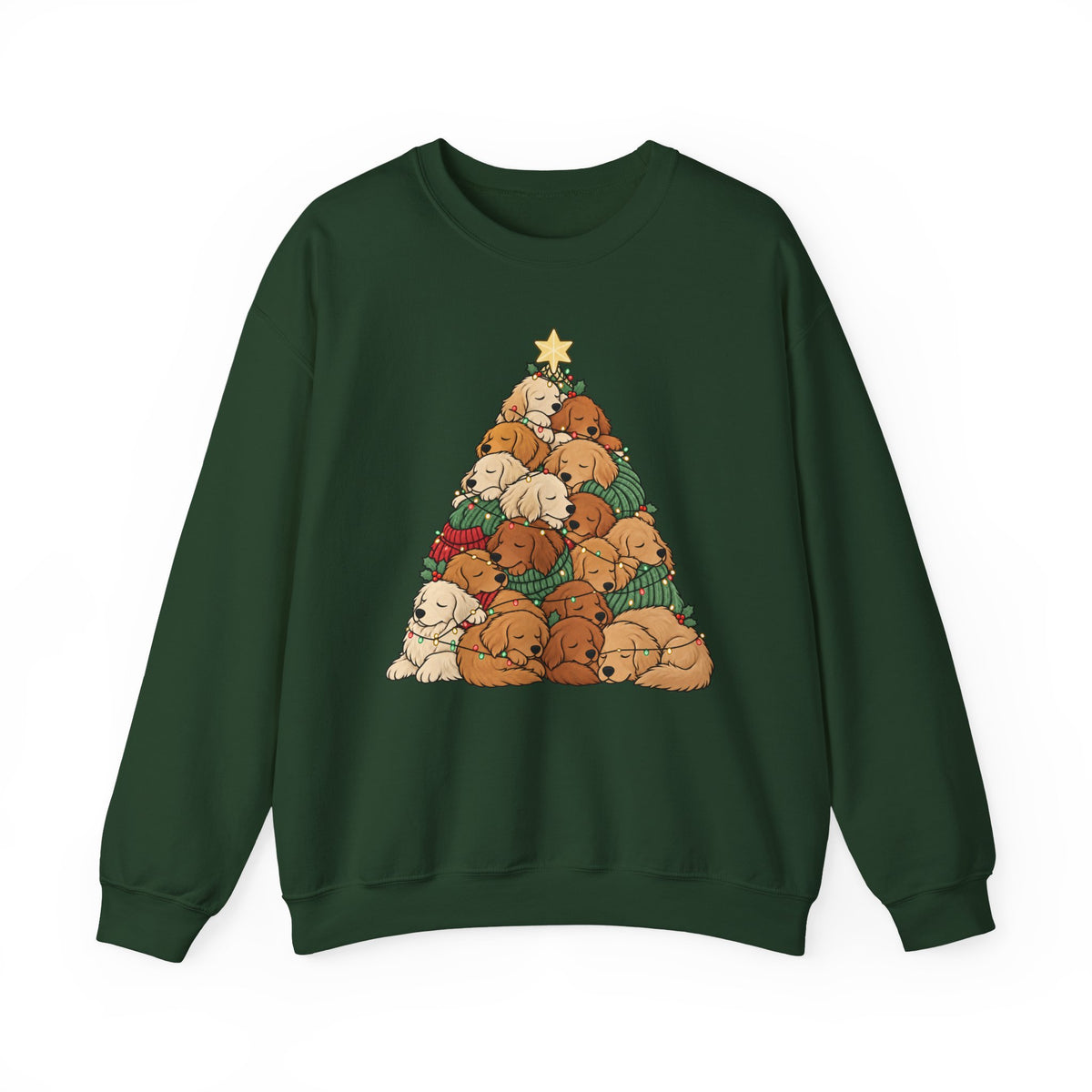 Golden Retriever Christmas Tree sweatshirt in Forest Green