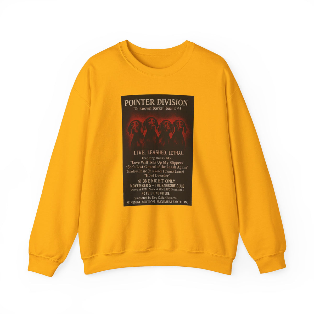 Pointer Division Unknown Barks Tour 2025 Concert Sweatshirt in Gold
