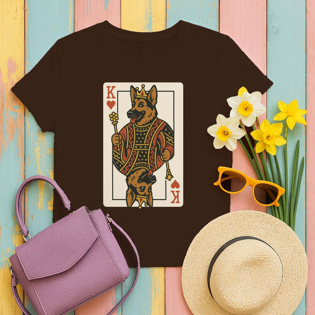 King German Shepherd Playing Card Game Design T-Shirt in Dark Chocolate