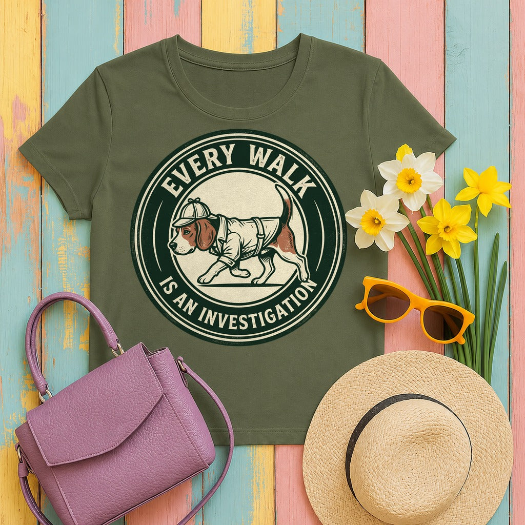 Every Walk: Canine Detective Beagle T-Shirt in Military Green