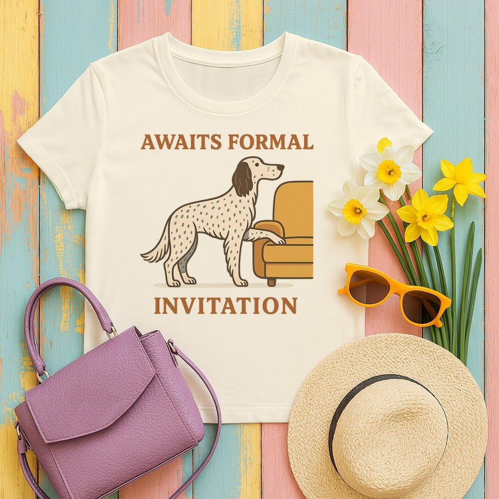 English Setter Awaits Formal Invitation Tee in Natural