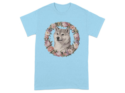 Flower Wreath Dog Art Blue Graphic T-shirt product type