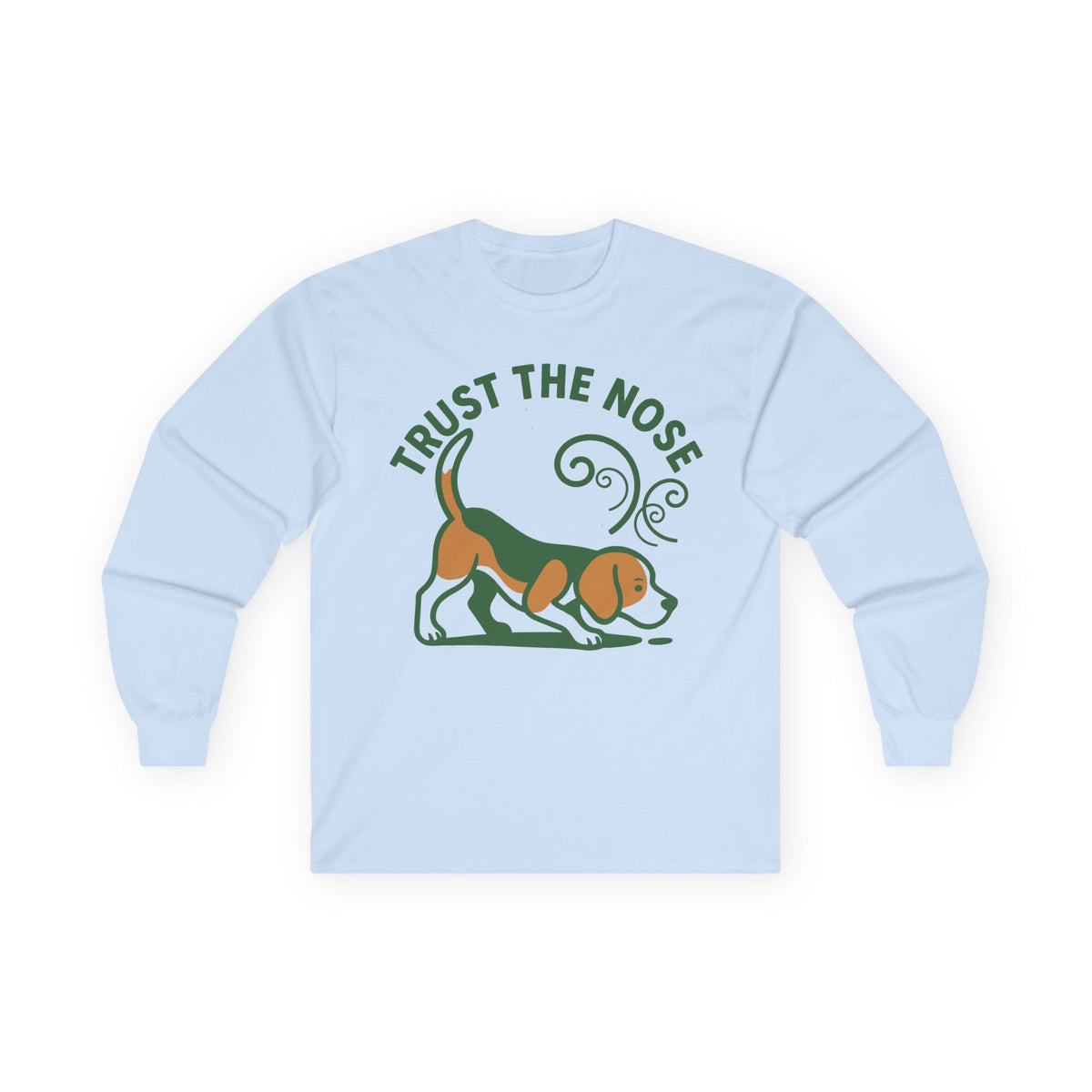 Trust The Nose Sniffing Beagle Long Sleeve Tee in Light Blue