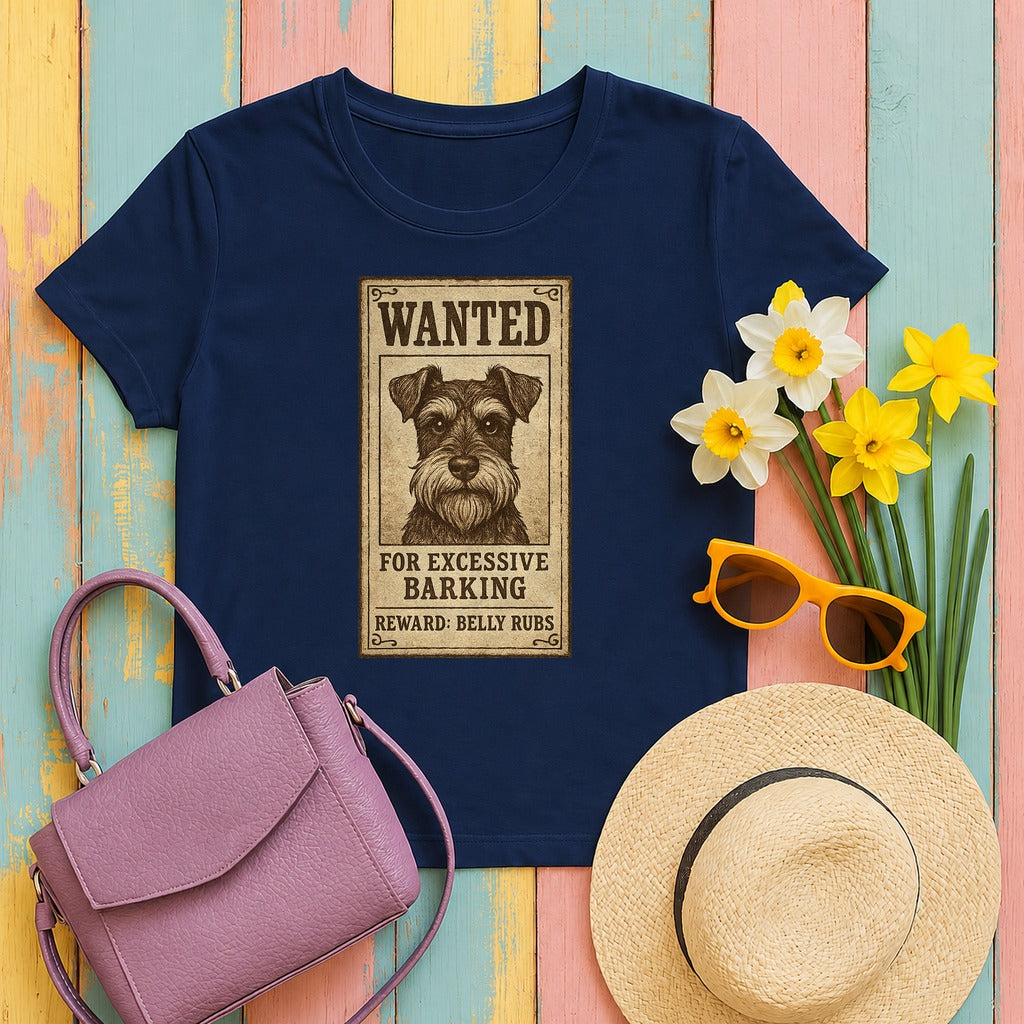 Wanted For Excessive Barking Schnauzer T-Shirt in Navy