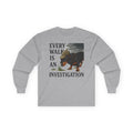 Dachshund Detective Long Sleeve Tee in Sport Grey