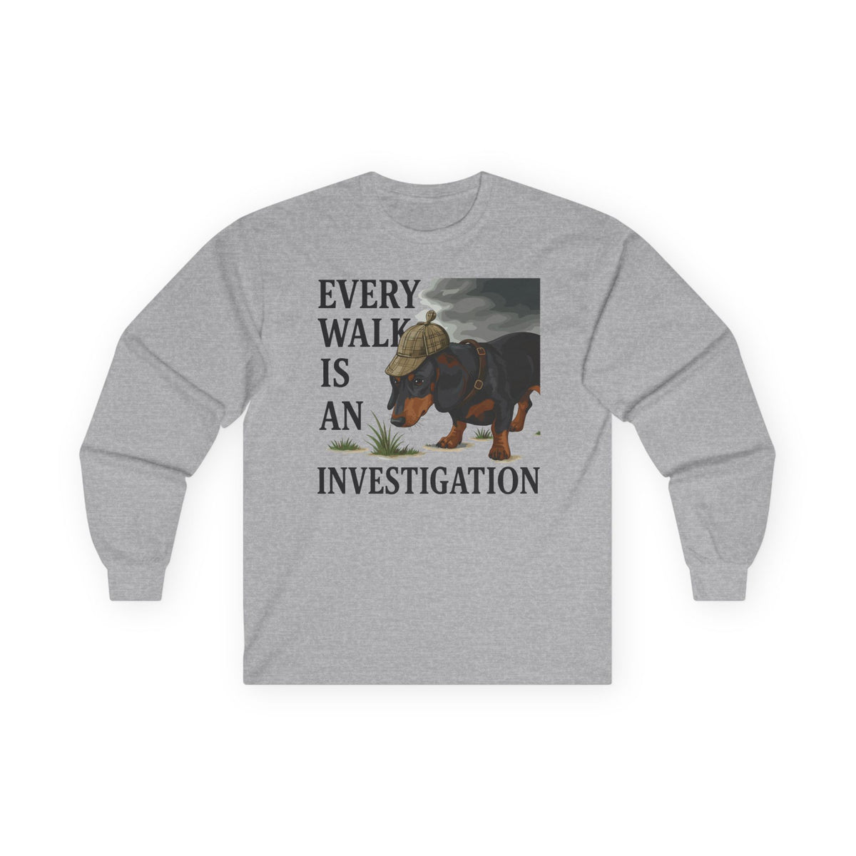 Dachshund Detective Long Sleeve Tee in Sport Grey