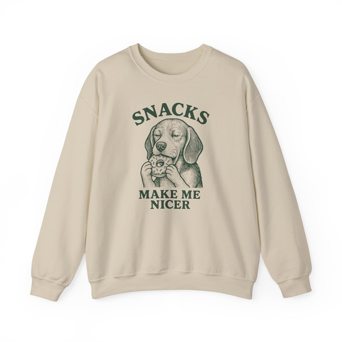 Snacks Make Me Nicer Beagle Sweatshirt in Sand