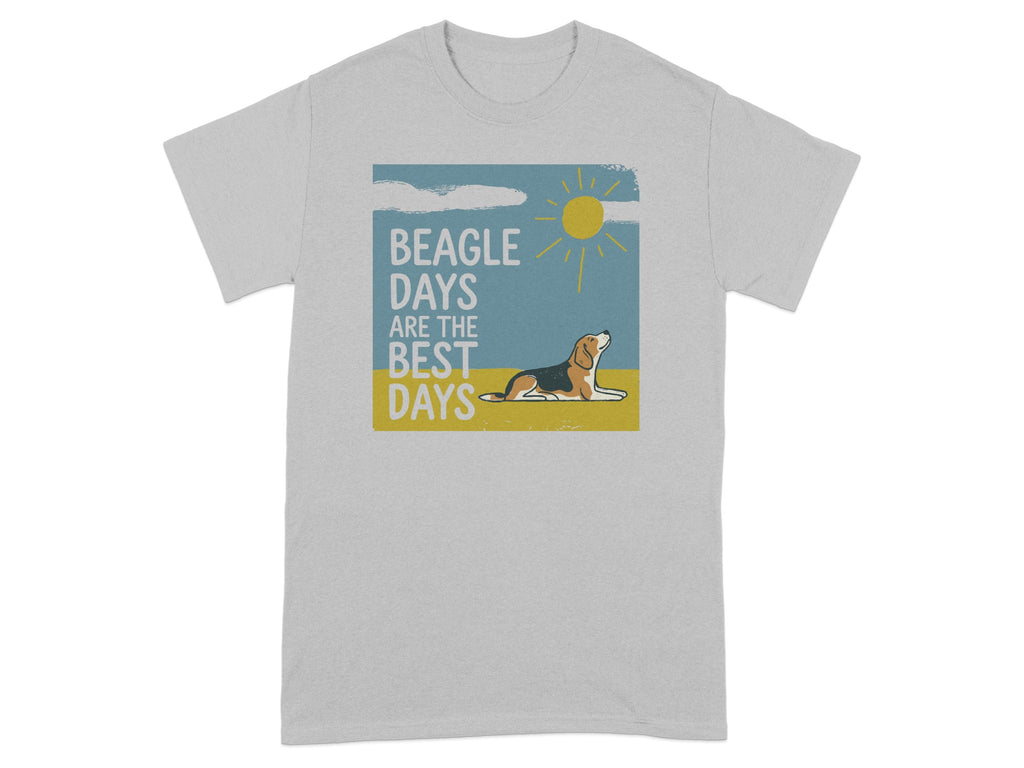 Beagle lying down under a sunny sky with text "Beagle Days are the Best Days".