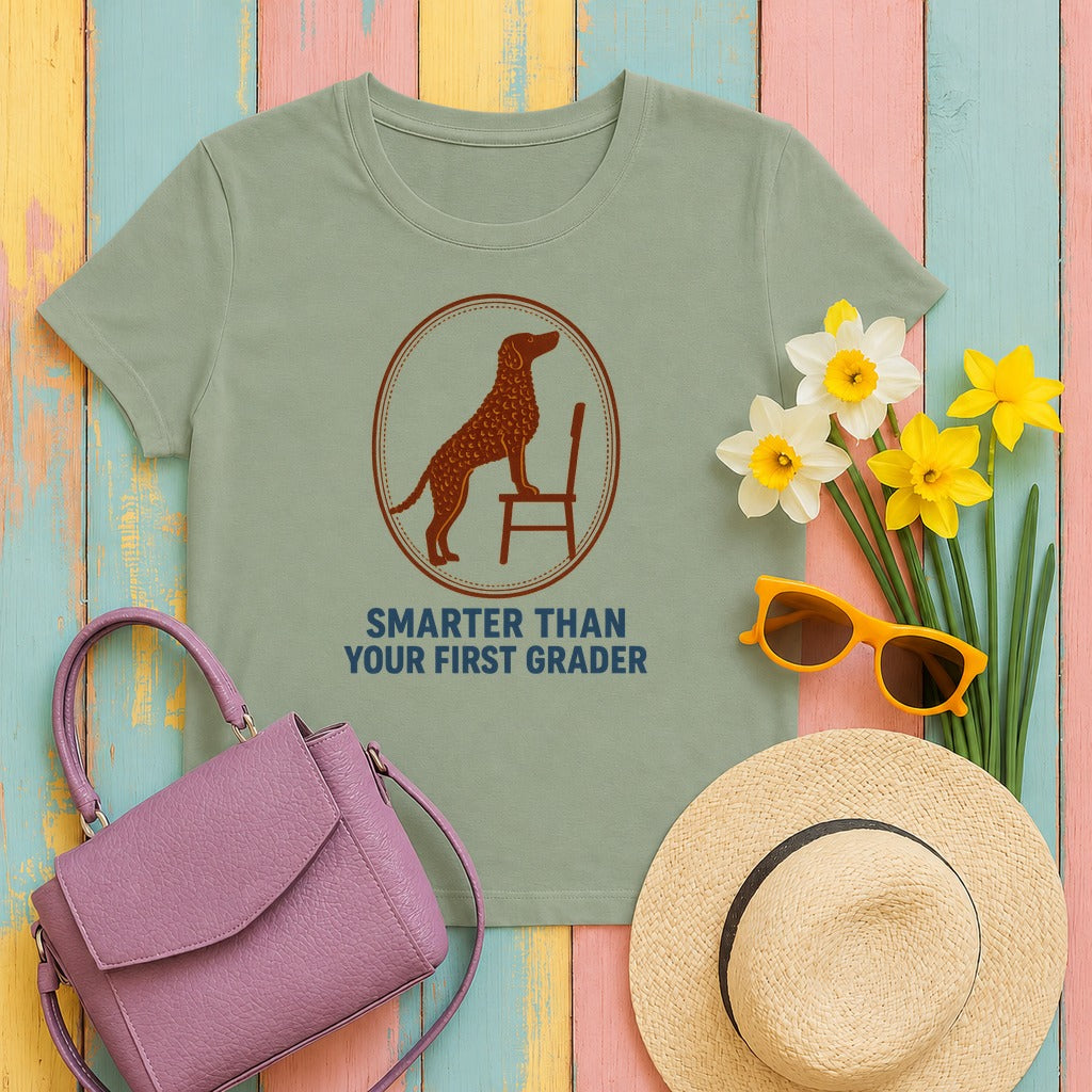 Curly-Coated Retriever Smarter Than Your First Grader Tee in Sage