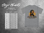 Gildan 5000 size chart with dog graphic and "Selective Hearing" text.