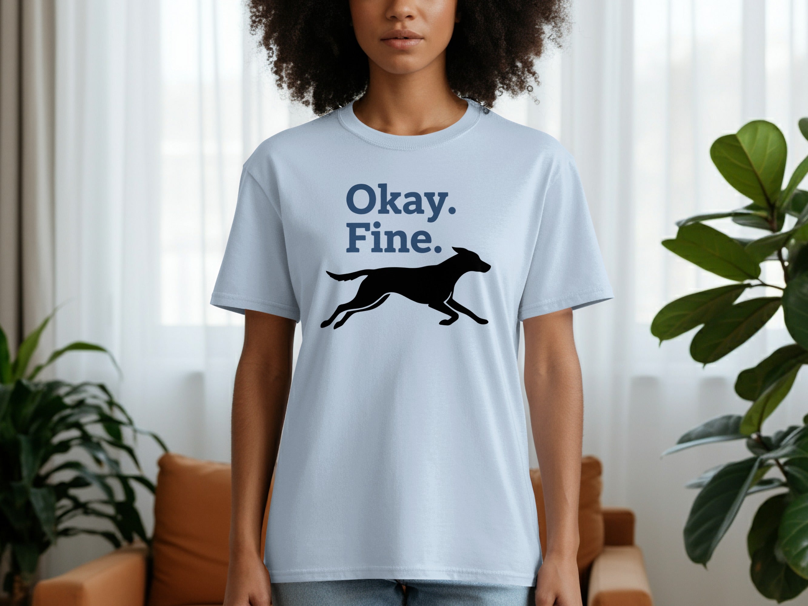 Okay Fine Dog Silhouette Print T-Shirt for Casual Wear