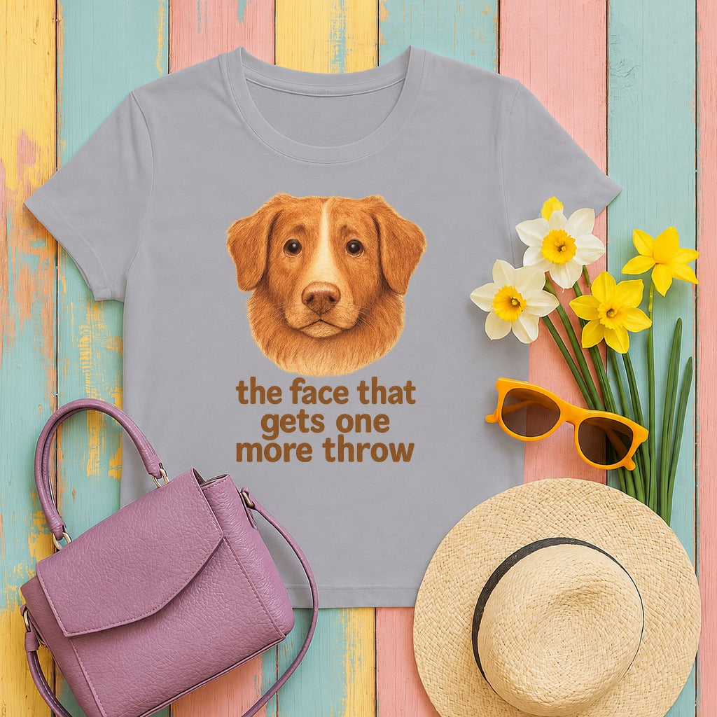 Nova Scotia Duck Tolling Retriever One More Throw Face T-shirt in Athletic Heather