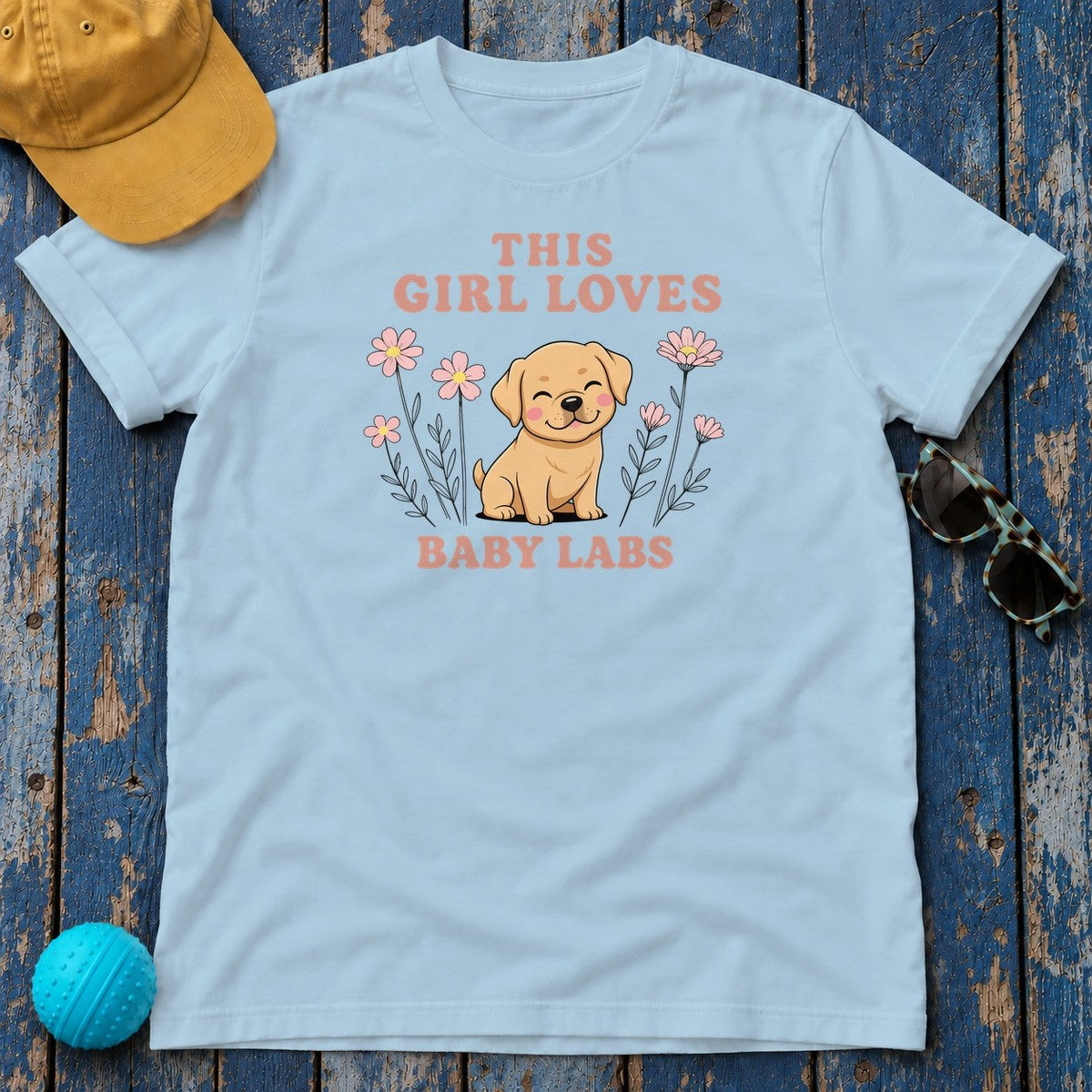 This Girl Loves Baby Labs Cute Puppy Dog Design T-Shirt in Light Blue