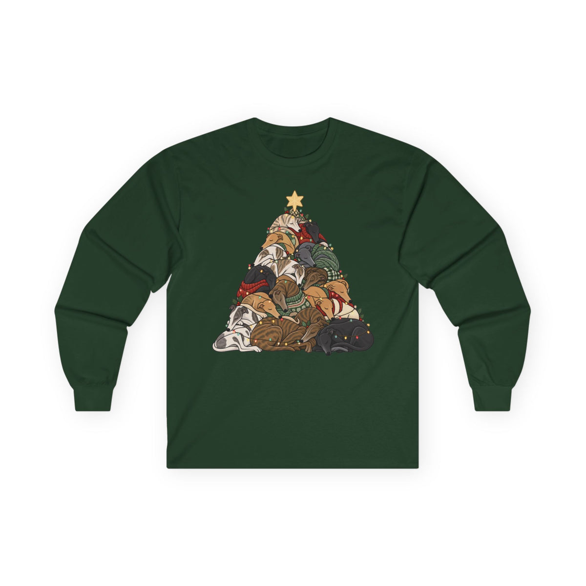 Greyhound Christmas Tree long sleeve tee in Forest Green