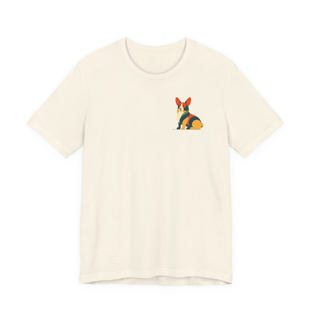 Feral Little Creature Corgi Back Print Tee in Natural, front pocket