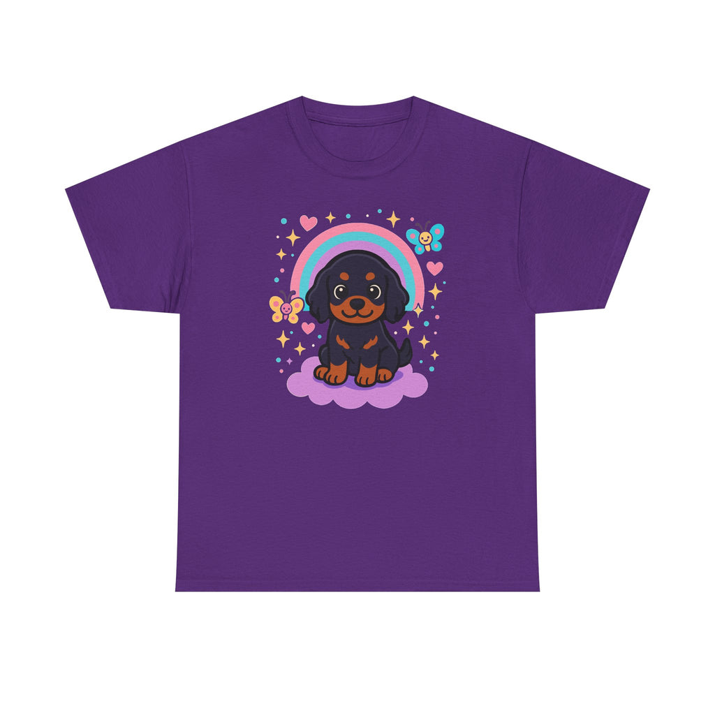 Cute Puppy Gordon Setter On Cloud Under Rainbows Stars and Hearts T-Shirt