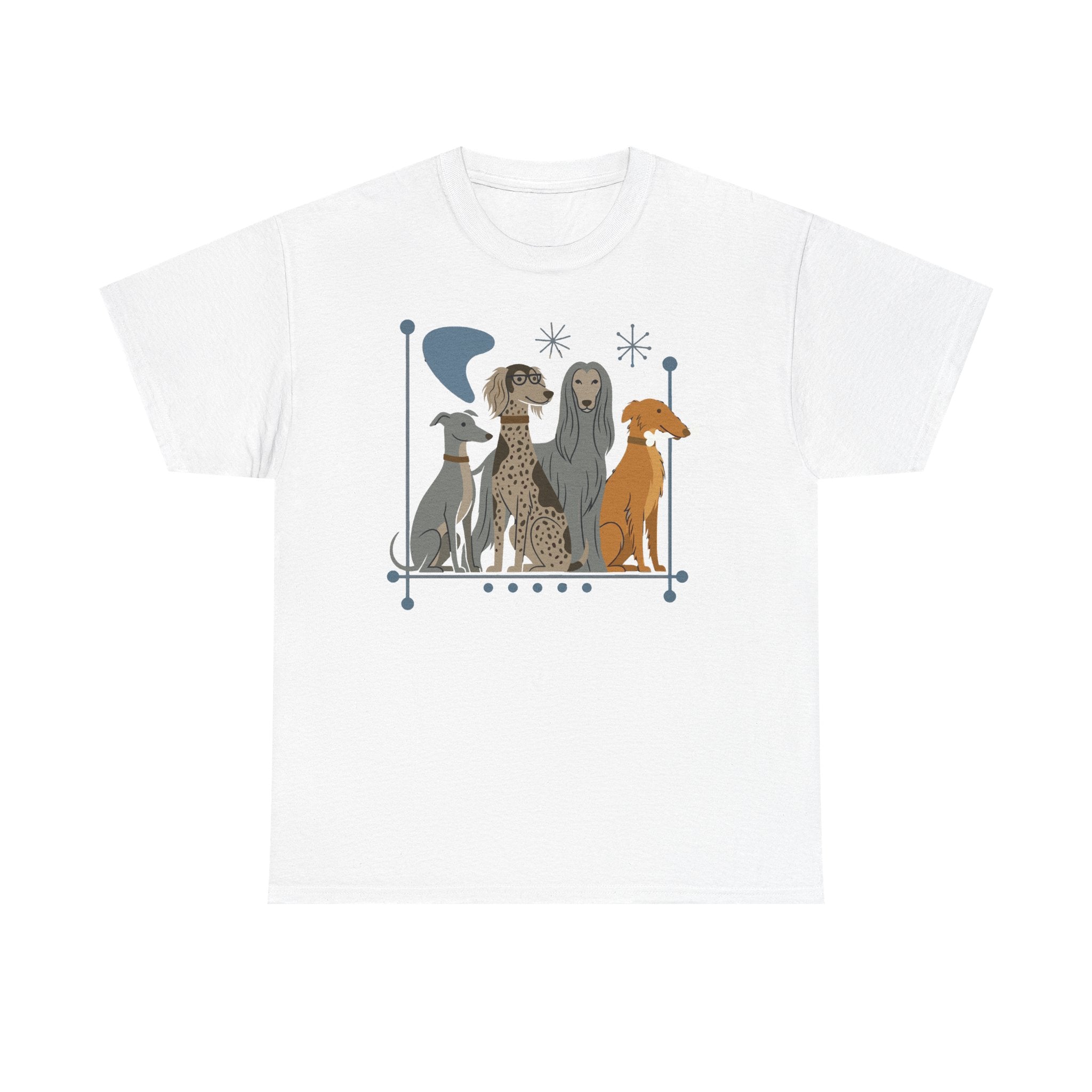 Greyhound, Whippet, Borzoi and Saluki Atomic Sight Hounds Mid-Century Modern t-shirt, view 2