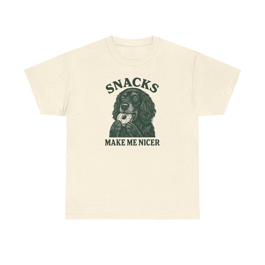 Snacks Make Me Nicer Gordon Setter with Donut Funny Foodie T-Shirt