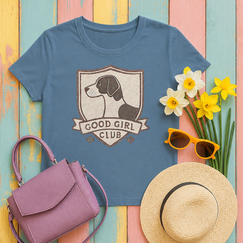 Pointer Good Girl Club T-shirt in Steel Blue