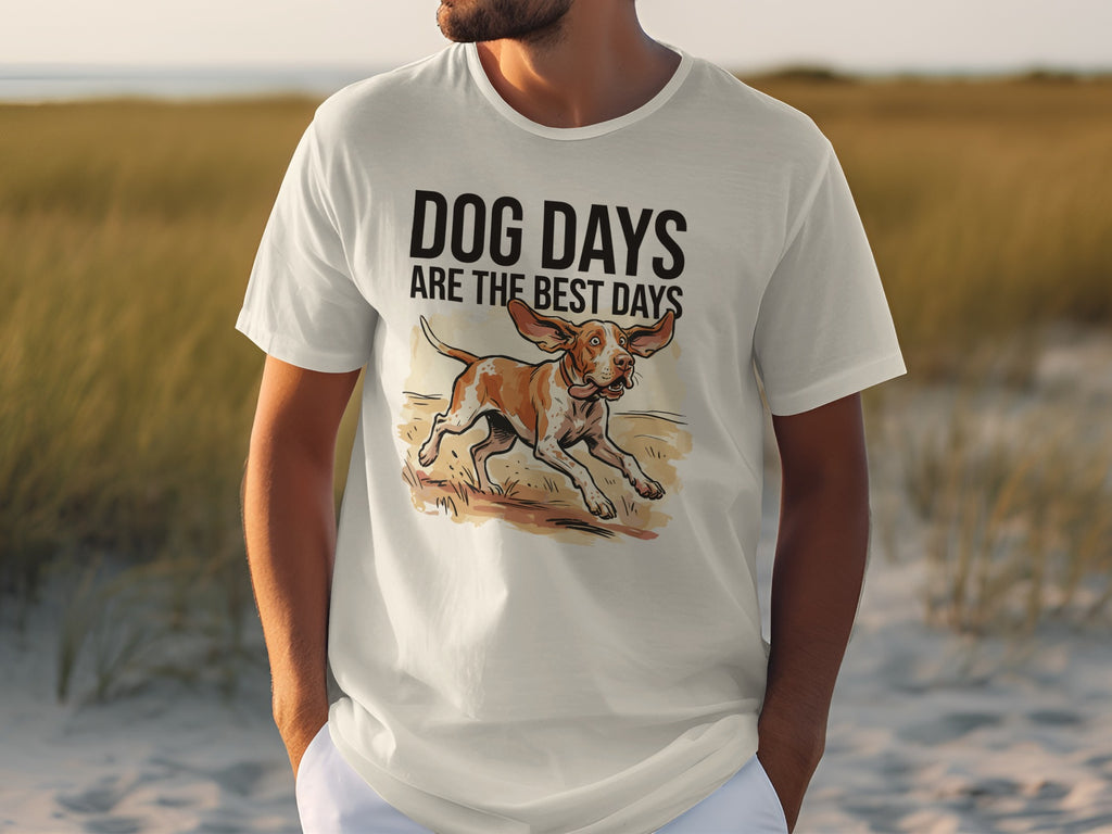 White t-shirt with "Dog Days Are The Best Days" and a dog running.