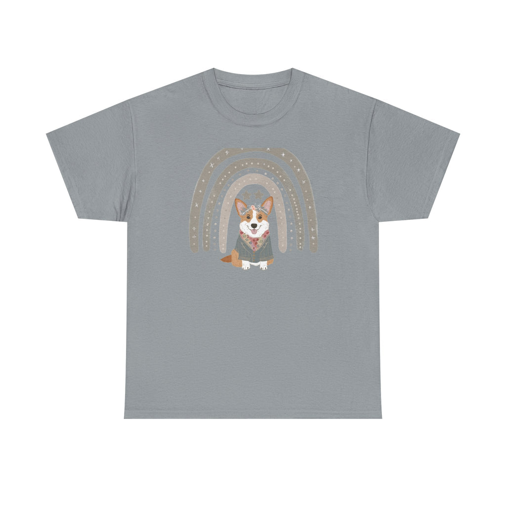 Cute Corgi with Rainbow Stars Print T-Shirts