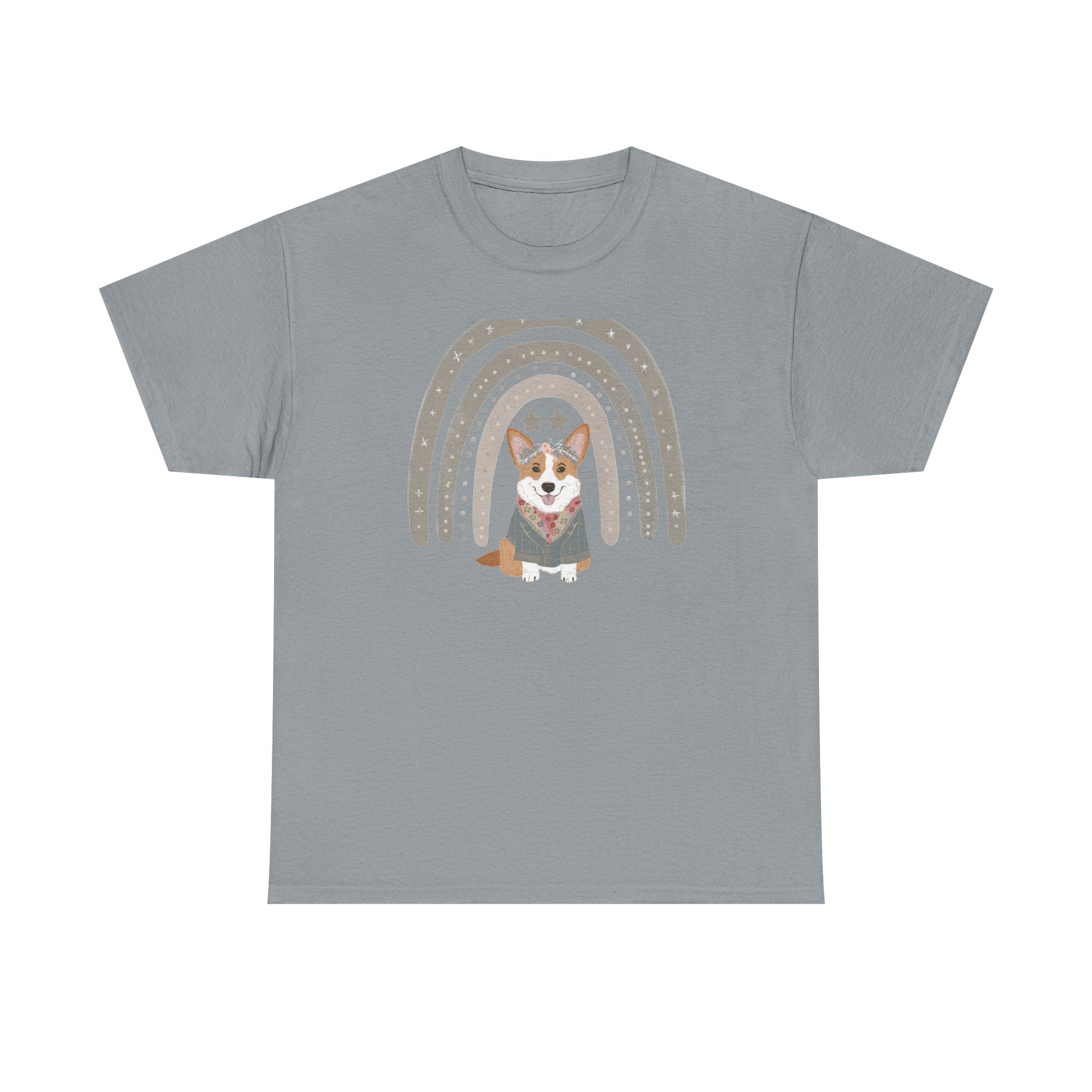 Cute Corgi with Rainbow Stars Print T-Shirts