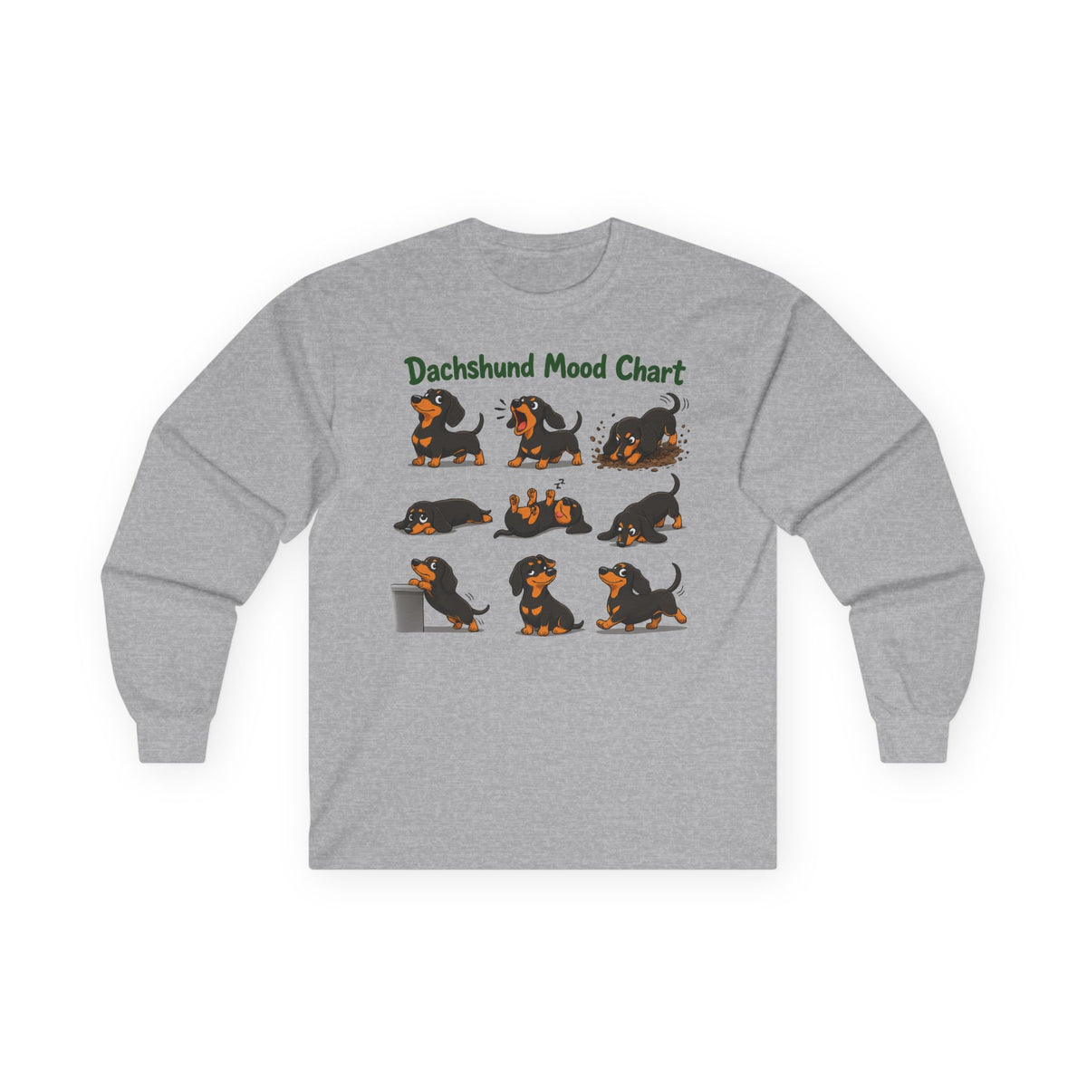 Dachshund Mood Chart Long Sleeve Tee in Sport Grey