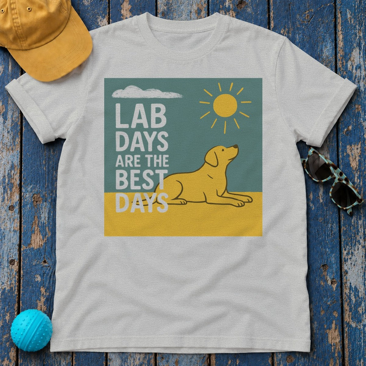 Happy Yellow Lab Days Illustrated T-Shirt in Sport Grey