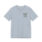 Smart Spunky Schnauzy Schnauzer Monochrome Back Print Tee in Light Blue, front pocket