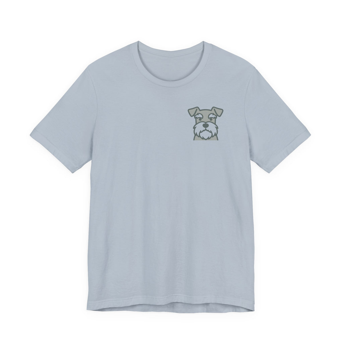 Smart Spunky Schnauzy Schnauzer Monochrome Back Print Tee in Light Blue, front pocket