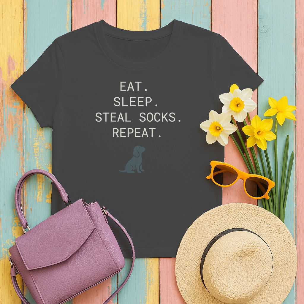 Steal Socks Repeat Lab Puppy T-Shirt in Dark Heather