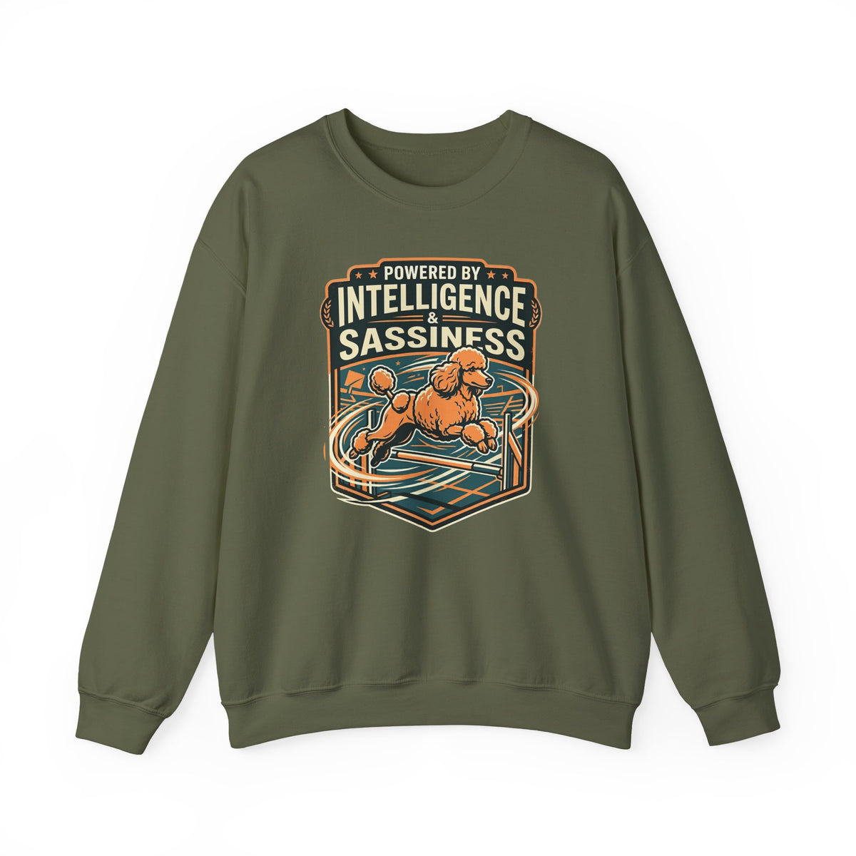 Powered by Sassiness Poodle Sweatshirt in Military Green