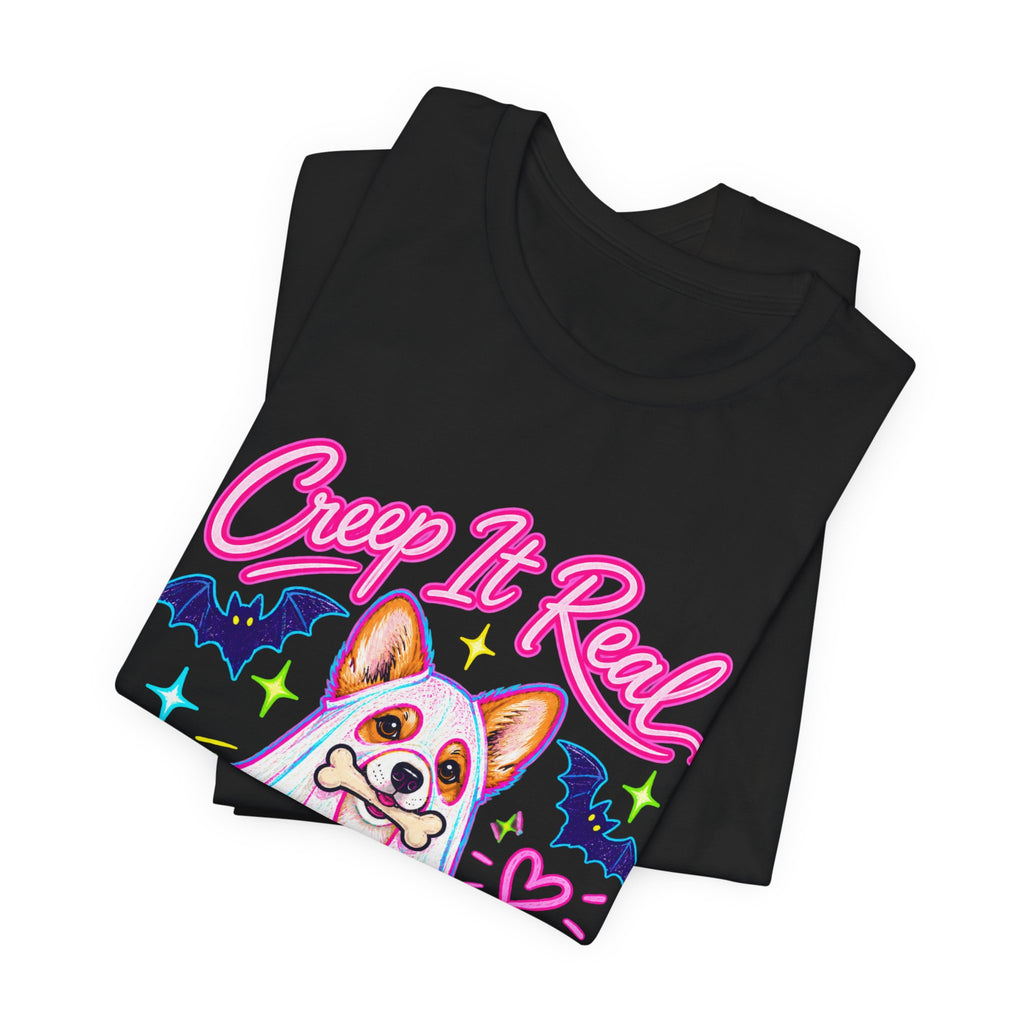 Corgi Creep It Real Y'all t-shirt in Black, folded