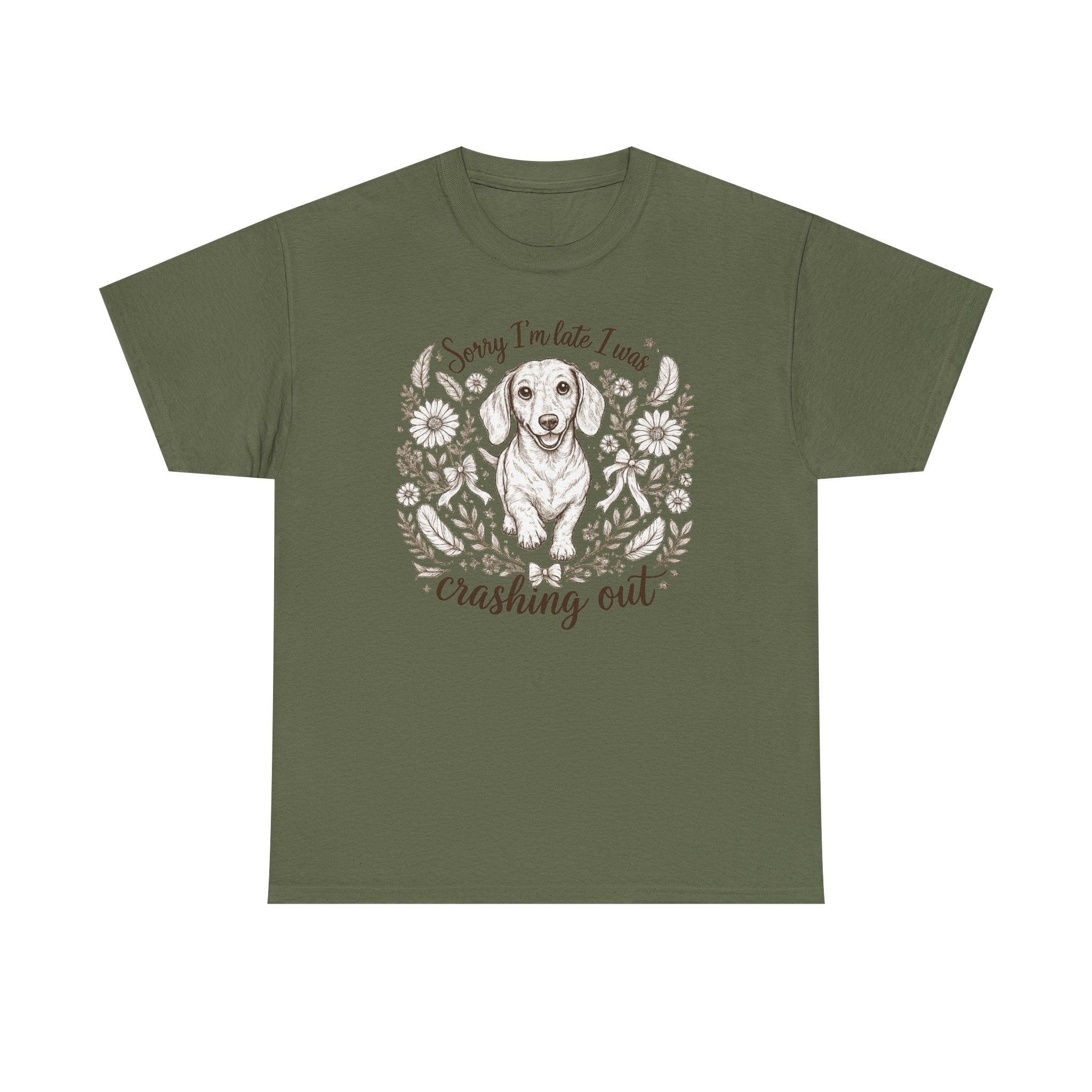 Whimsical Dachshund 'Crashing Out' T-Shirt