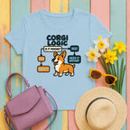 Corgi Logic Flowchart Illustrated T-Shirt in Light Blue