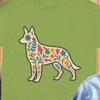 Floral Dog Design on Green T-Shirt Sale Now