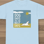 Light blue t-shirt with 'Dog Days are the Best Days' graphic on a white background