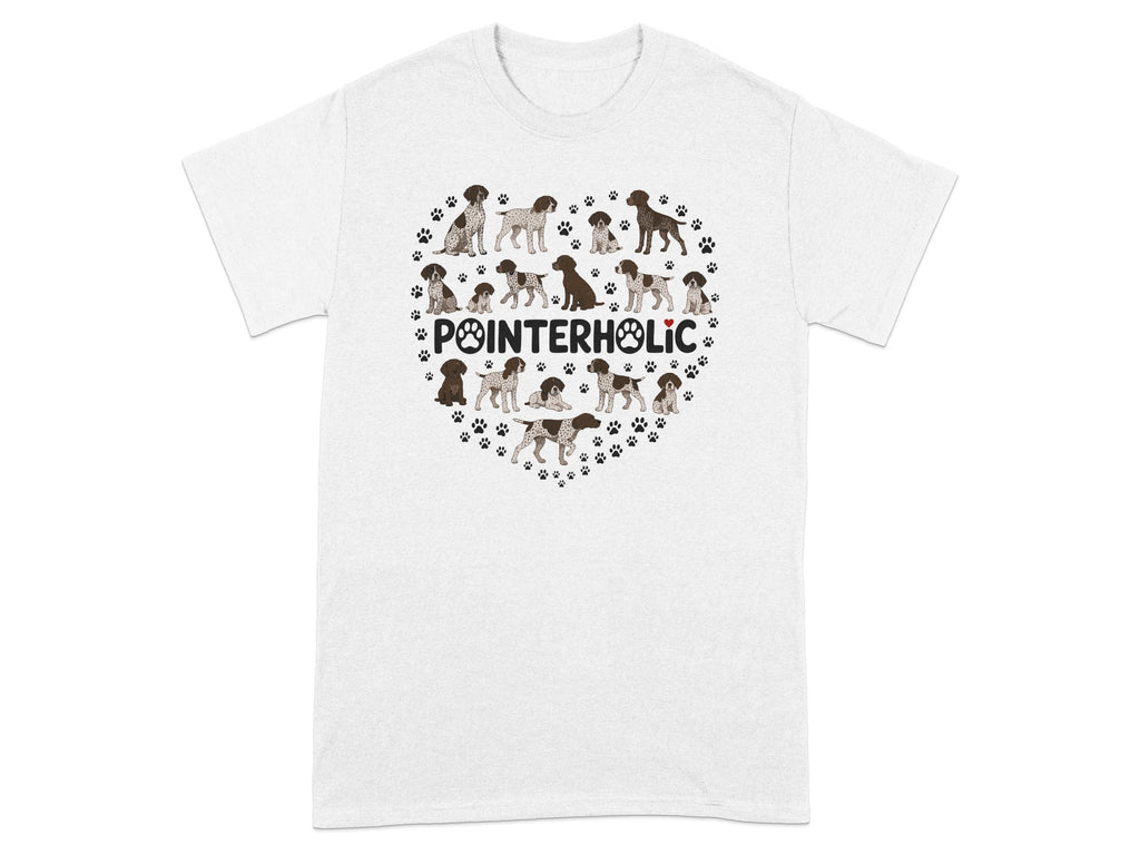 T-shirt with heart shape of German Shorthaired Pointers and paw prints.